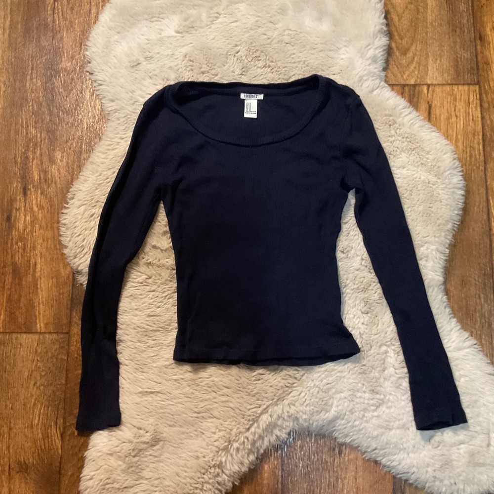 Forever 21 Thermal Navy Blue Medium Long Sleeve Shirt